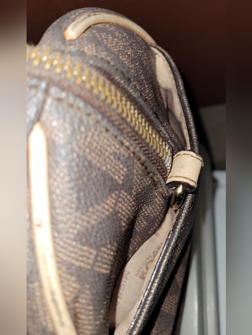 Michael Kors Brown Monogram Satchel with Cream Handles - Picture 4 of 4